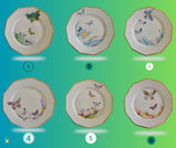 Assiette porcelaine dessert octogonale vintage décoration papillon 5 revisité par créatrice artistique dans atelier Français
