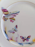 Assiette porcelaine dessert octogonale vintage décoration papillon 4 revisité par créatrice artistique dans atelier Français