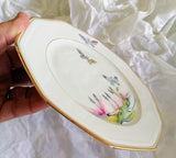 Assiette porcelaine dessert octogonale vintage décoration papillon 5 revisité par créatrice artistique dans atelier Français