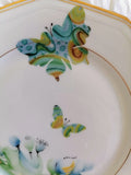 Assiette porcelaine dessert octogonale vintage décoration papillon 1 revisité par créatrice artistique dans atelier Français