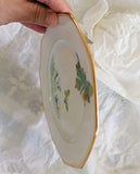 Assiette porcelaine dessert octogonale vintage décoration papillon 1 revisité par créatrice artistique dans atelier Français